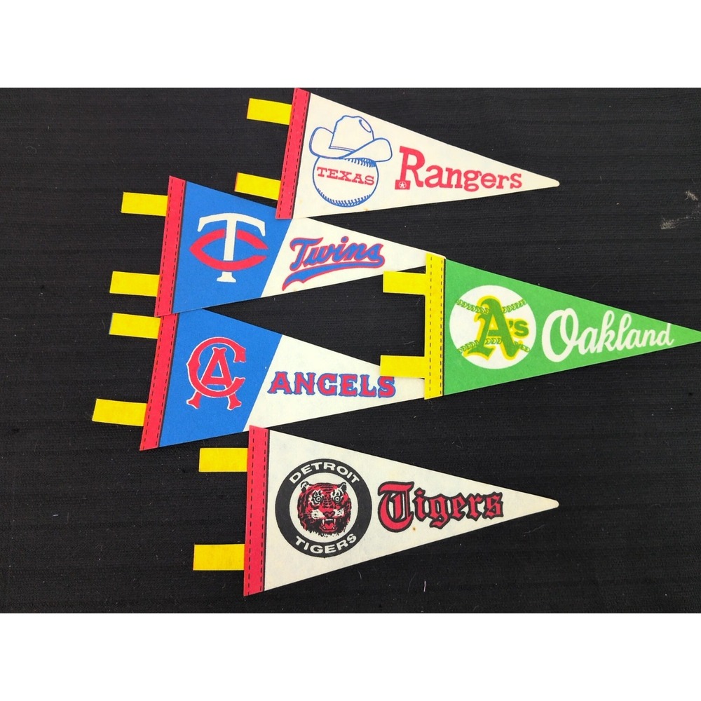 Lot Of 5 Baseball Mini Pennant VTG   3.5" X 7" MLB Collectible Flag 60s 70s